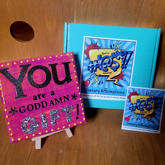 YOU ARE A GODDAMN GIFT Mini Canvas with Display Stand | Handmade - Picture 3 of 3